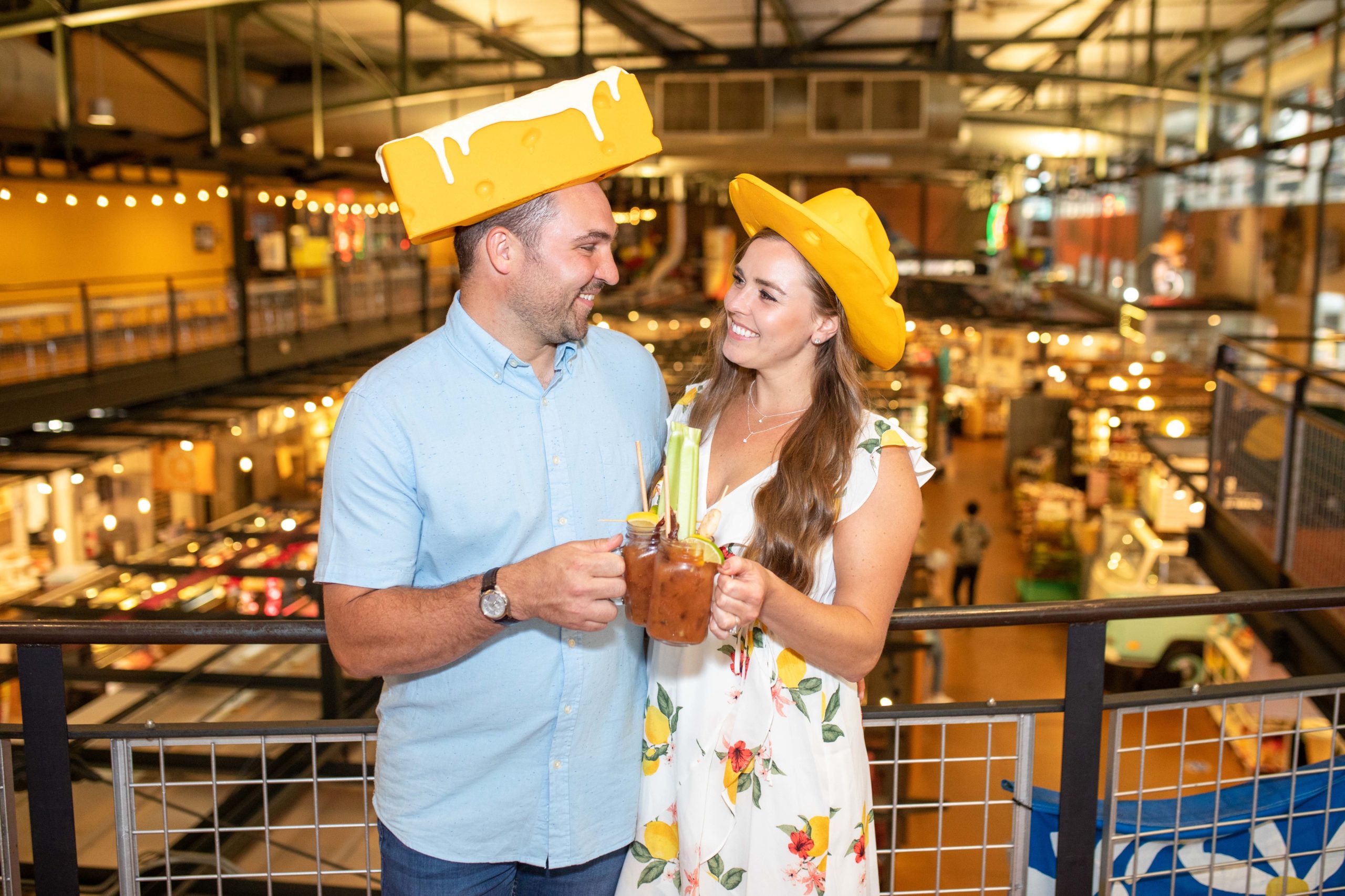Wisconsin Cheesehead Engagement Photo at the Milwaukee Public Market